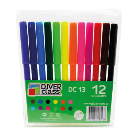 plumones diver class x 12 colores