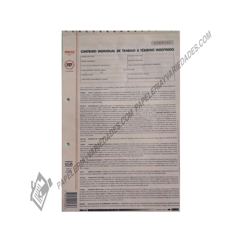 Contrato individual de trabajo a termino indefinido